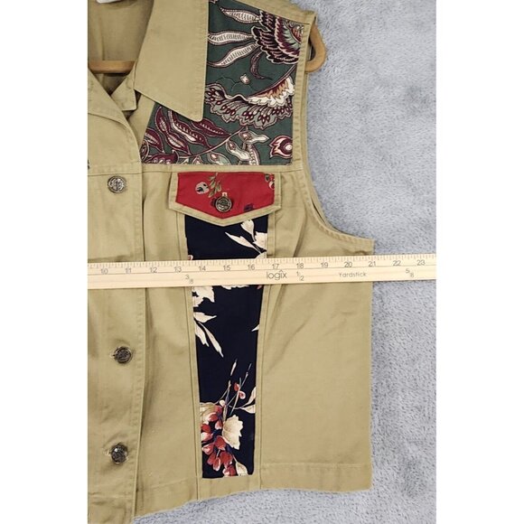 Signature by Jerell Vest Womens XL Beige Denim Floral Patchwork Button Front - Picture 5 of 11